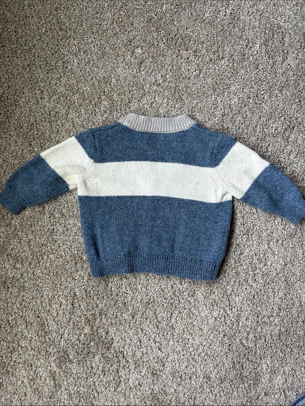 OshKosh Denim Onesie + Blue Striped Knit Cardigan Set